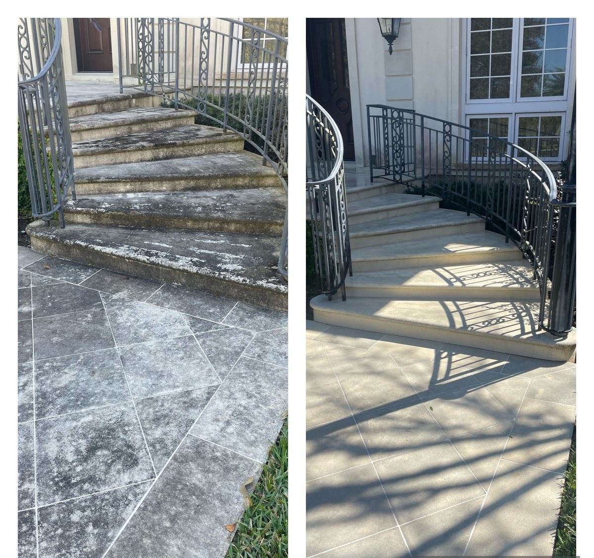 Entry steps before and after exterior cleaning