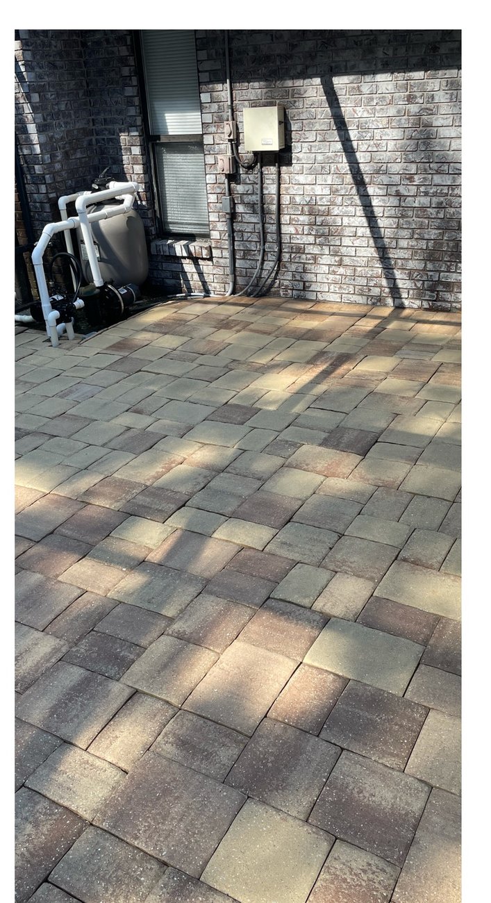 Pool equipment patio after pressure washing